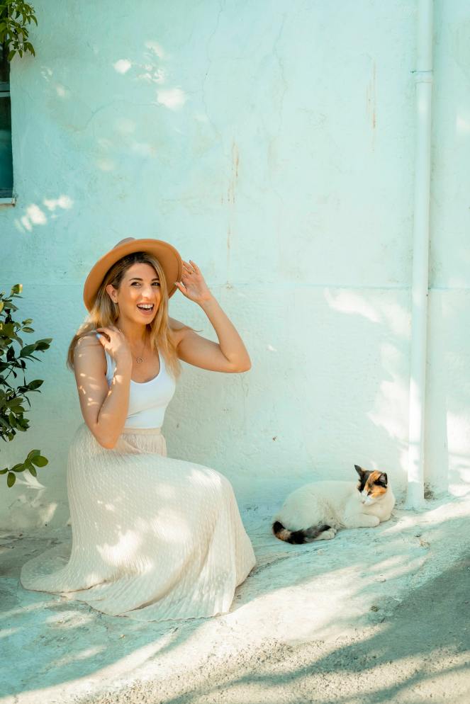 Ashley in Athens posing with a cat